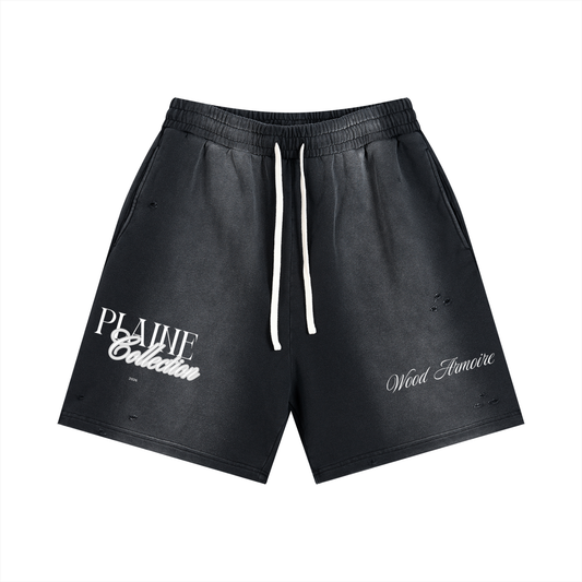 The "PLAINE Collection" Sun Fade Distressed Shorts by WoodArmoire